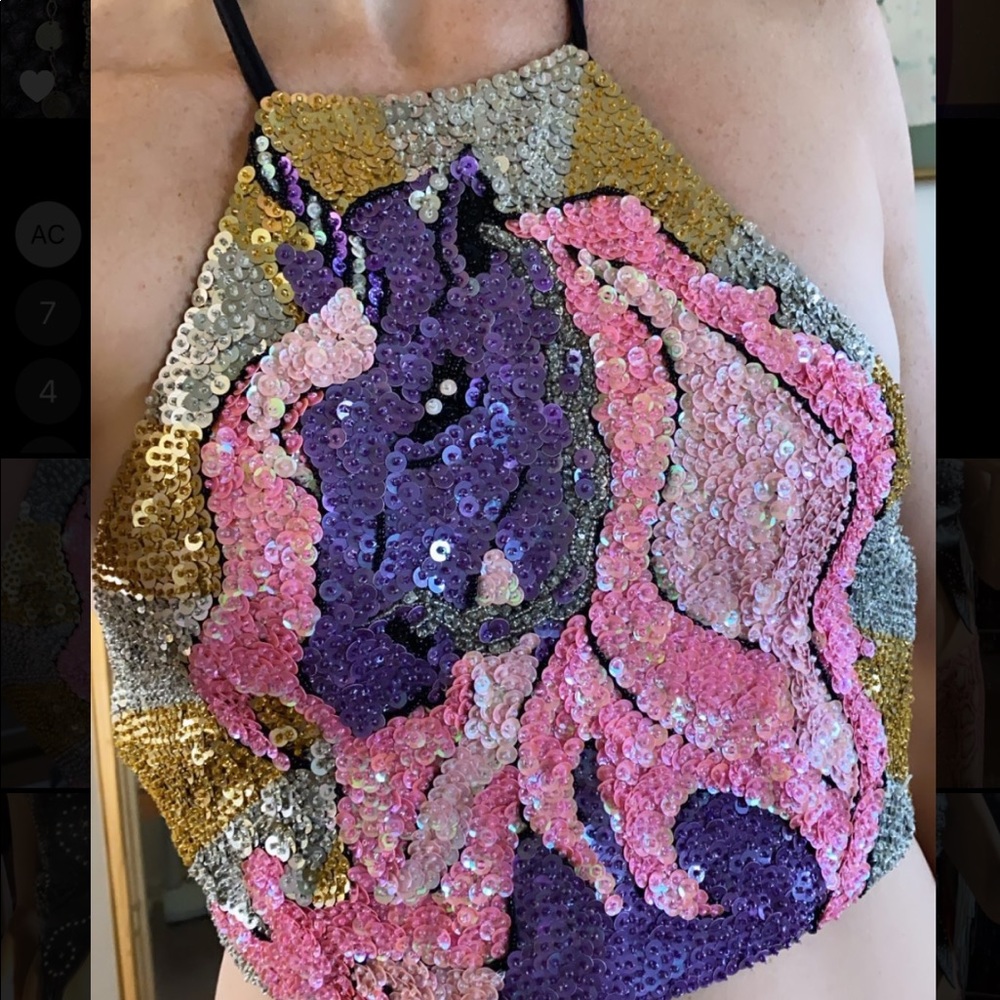 Discount universe unicorn sequin tie up halter